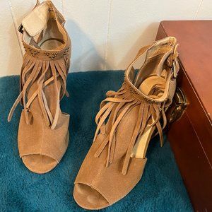Chinese Laundry Boho - genuine leather fringe heels - US 9 EU 40